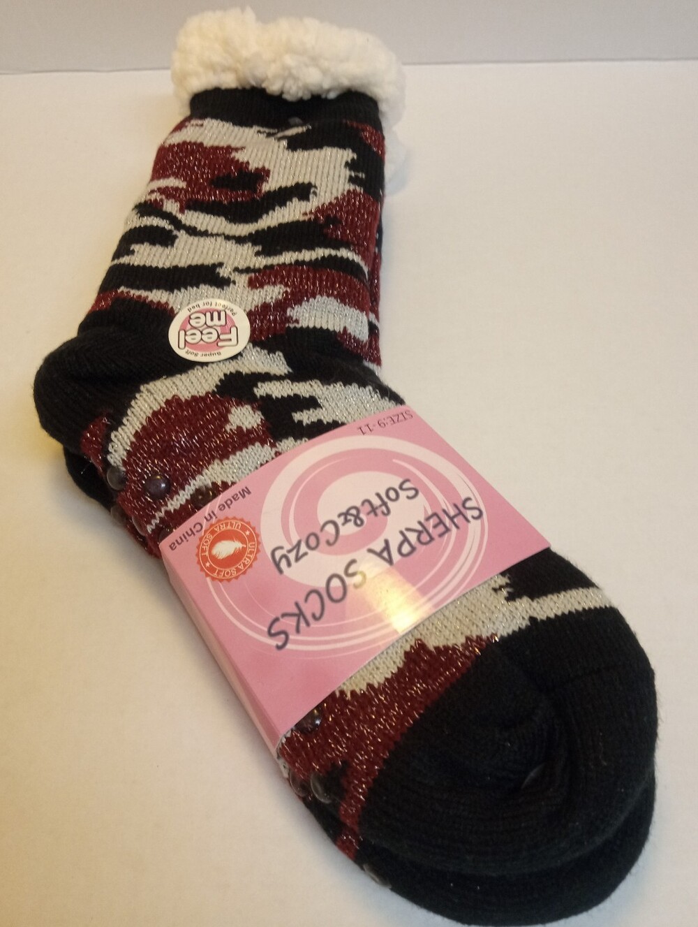 Size 9-11 Socks WOMENS WINTER WARM COZY SHERPA NON SKID SLIPPER SOCKS CAMO PRINT
